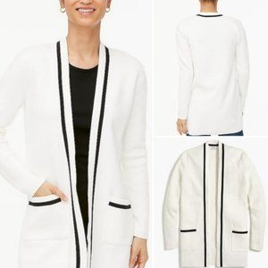 J.Crew factory open-front cardigan sweater, Color IVORY BLACK TIPPING, Size S